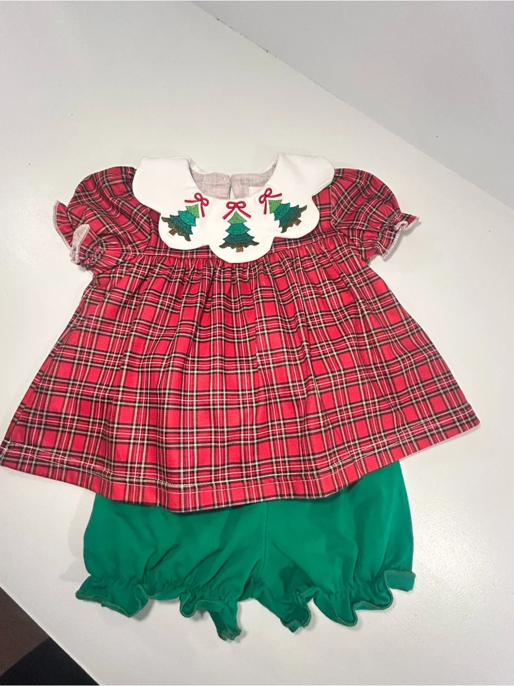 Miss Sew It All Baby Girl 3-6M Christmas Plaid Bloomer Set Embroidered Collar